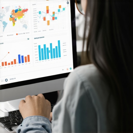 Analyzing Local SEO Data Person analyzing local SEO metrics on a computer with graphs and maps
