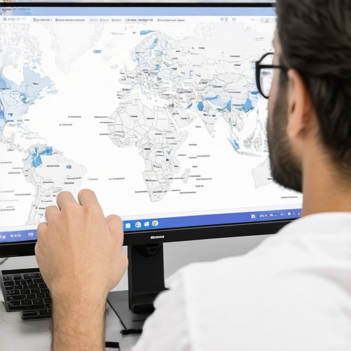 Expert analyzing local SEO with maps software Digital marketer using maps software on a computer for local SEO analysis