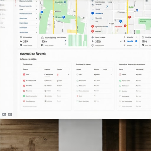 SEO Automation Dashboard with Maps Software Analytics Computer screen showing SEO automation dashboard with maps analytics