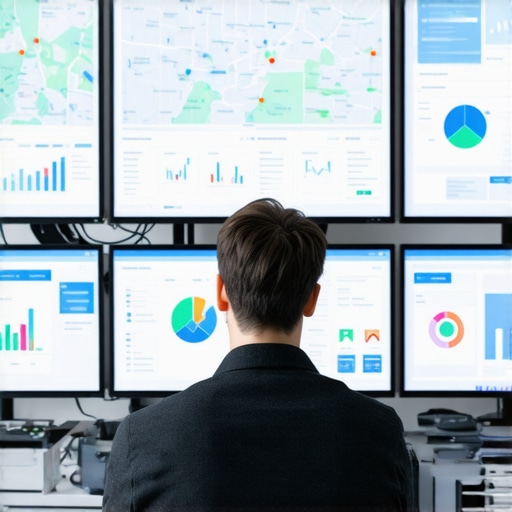 Expert analyzing local SEO data on screens with maps dashboards