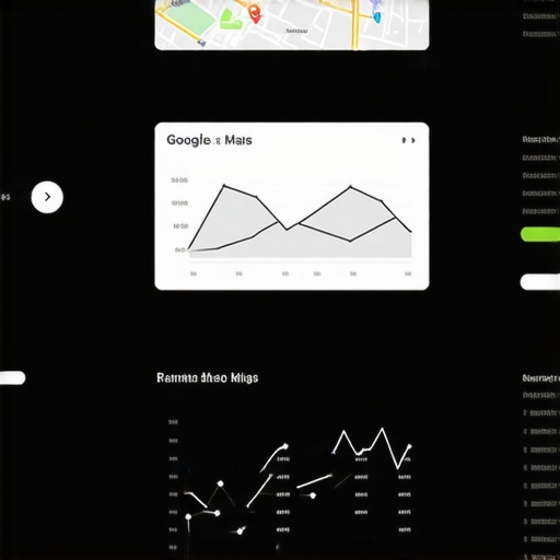 Screenshot of an analytics dashboard tracking Google Maps rankings with charts and data points.