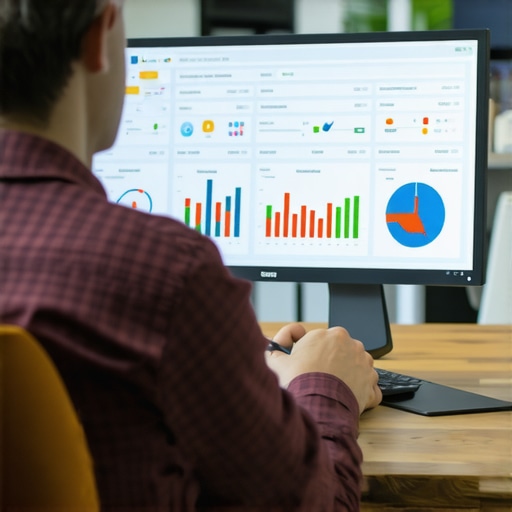 Business owner analyzing SEO dashboard for local rankings