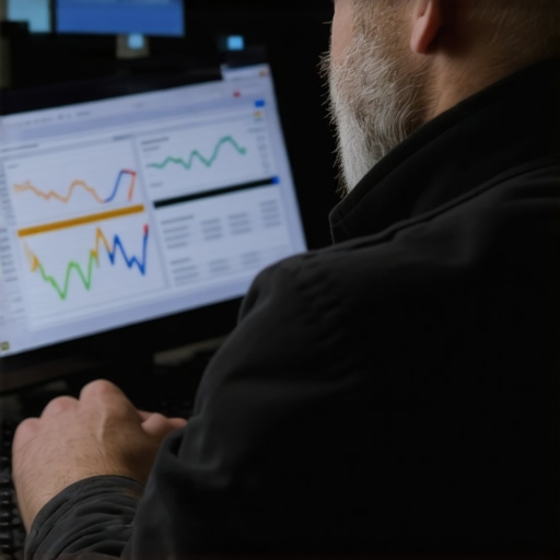 Technician adjusting settings on a maps automation dashboard with data charts