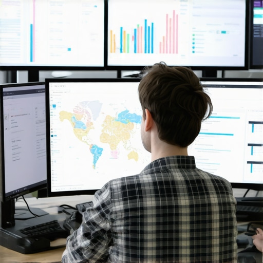 Person managing maps software with SEO automation dashboards.