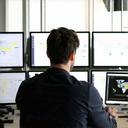 A digital marketer reviewing multiple maps software dashboards to optimize GMB rankings