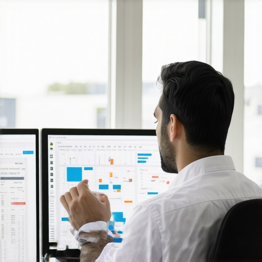 SEO analyst monitoring real-time maps software alerts on dual screens