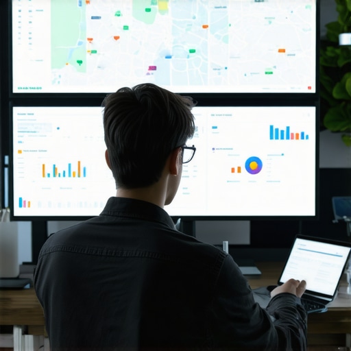 Person using SEO analytics dashboards to monitor local GMB rankings with maps software