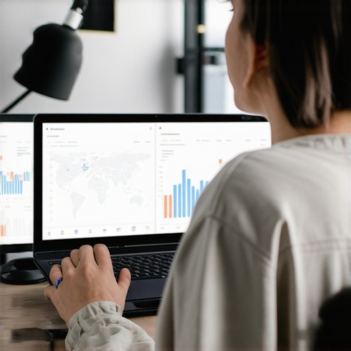 A digital marketer using maps software and automation scripts on multiple monitors for local SEO management