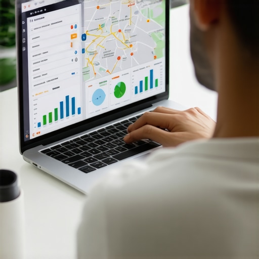 Person reviewing SEO and maps software data on laptop