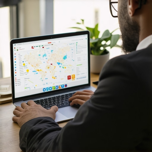 A person managing local SEO using maps software and automation tools.