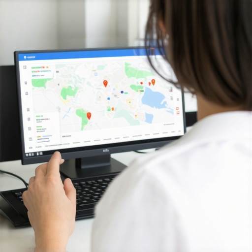 Person checking map data accuracy on a laptop with google maps