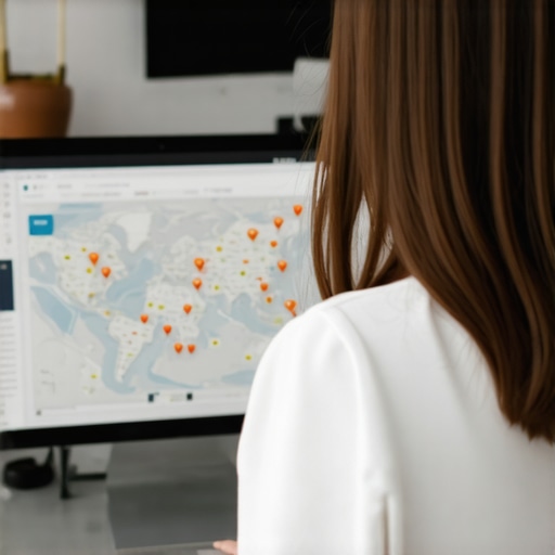 SEO analyst analyzing Google My Business profile and map data on computer